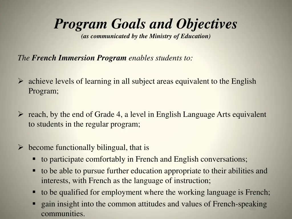 program goals and objectives as communicated