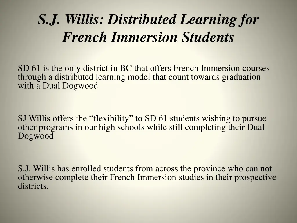 s j willis distributed learning for french