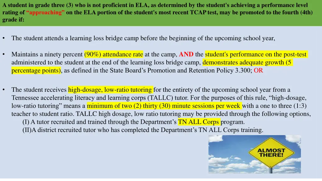 a student in grade three 3 who is not proficient