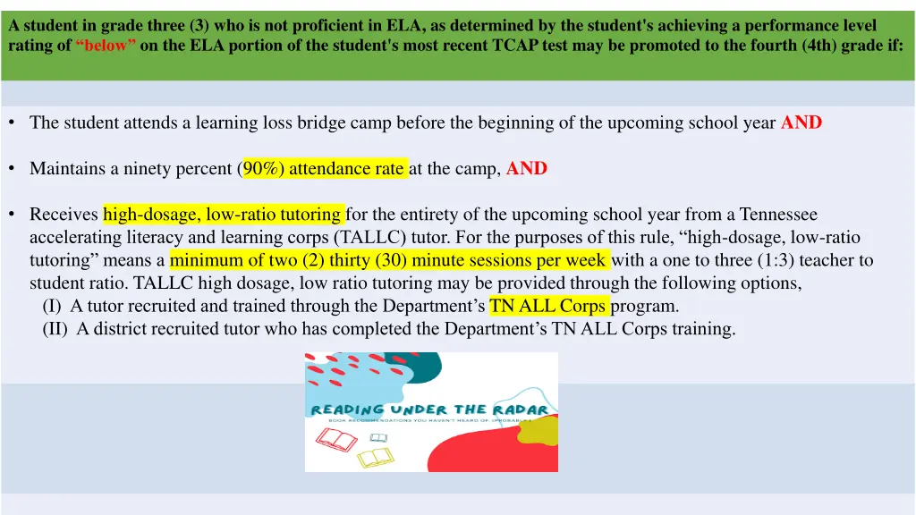 tennessee learning loss remediation and student