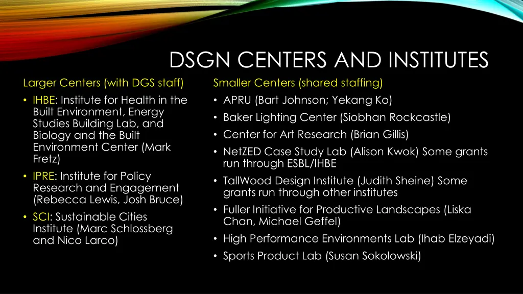 dsgn centers and institutes larger centers with