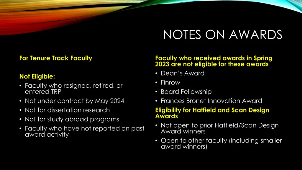 notes on awards