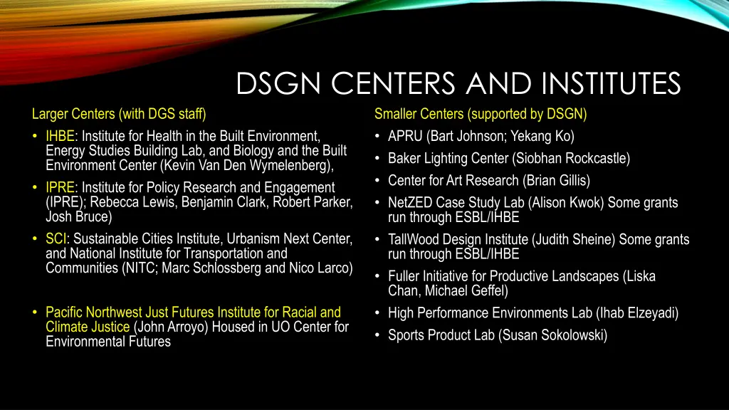 dsgn centers and institutes smaller centers