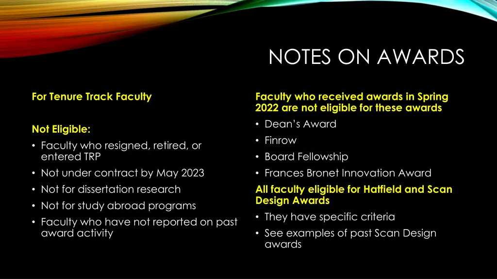 notes on awards
