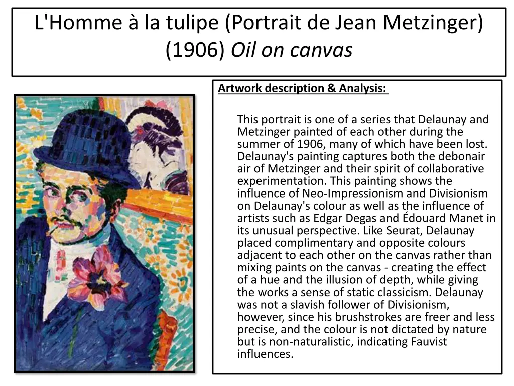 l homme la tulipe portrait de jean metzinger 1906