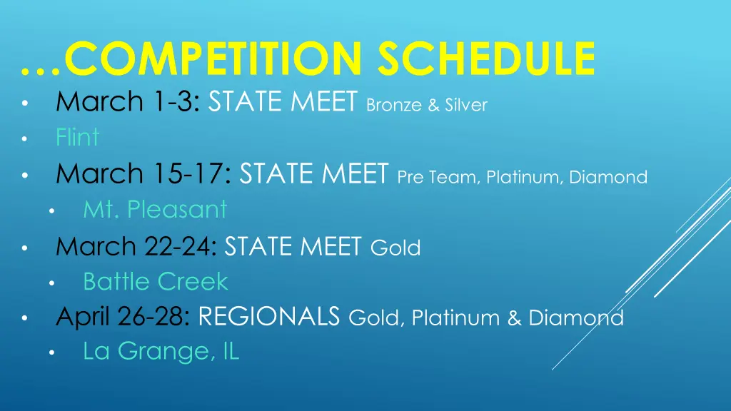 competition schedule march 1 3 state meet bronze