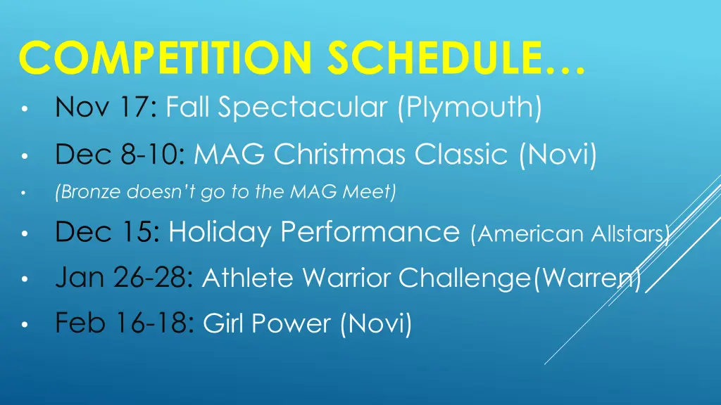 competition schedule nov 17 fall spectacular