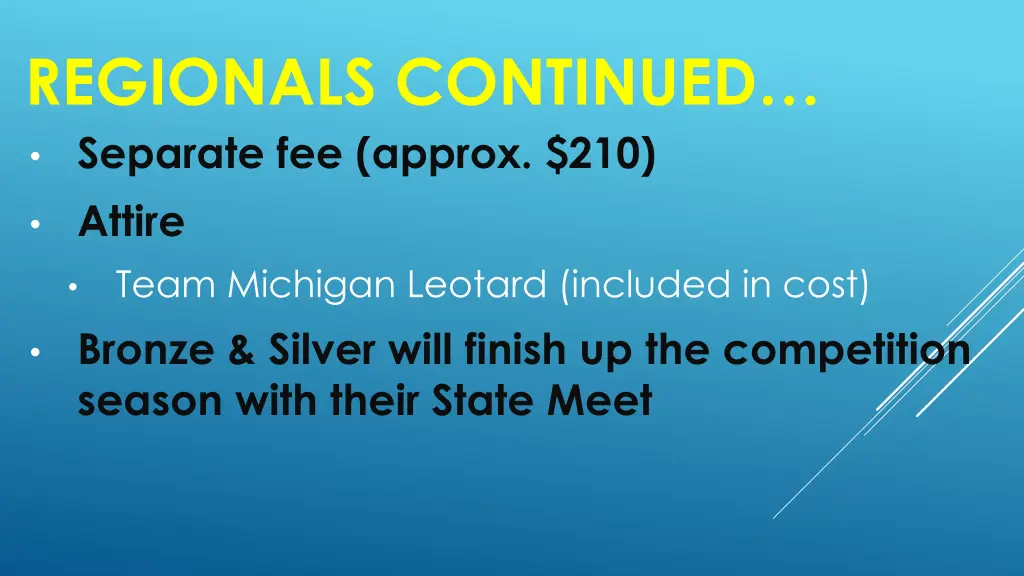 regionals continued separate fee approx