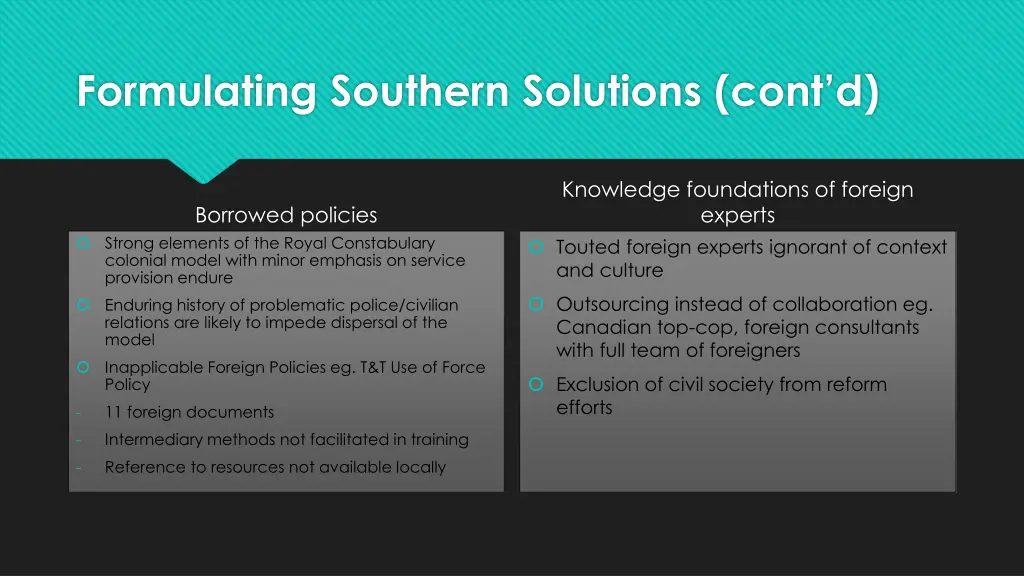 formulating southern solutions cont d