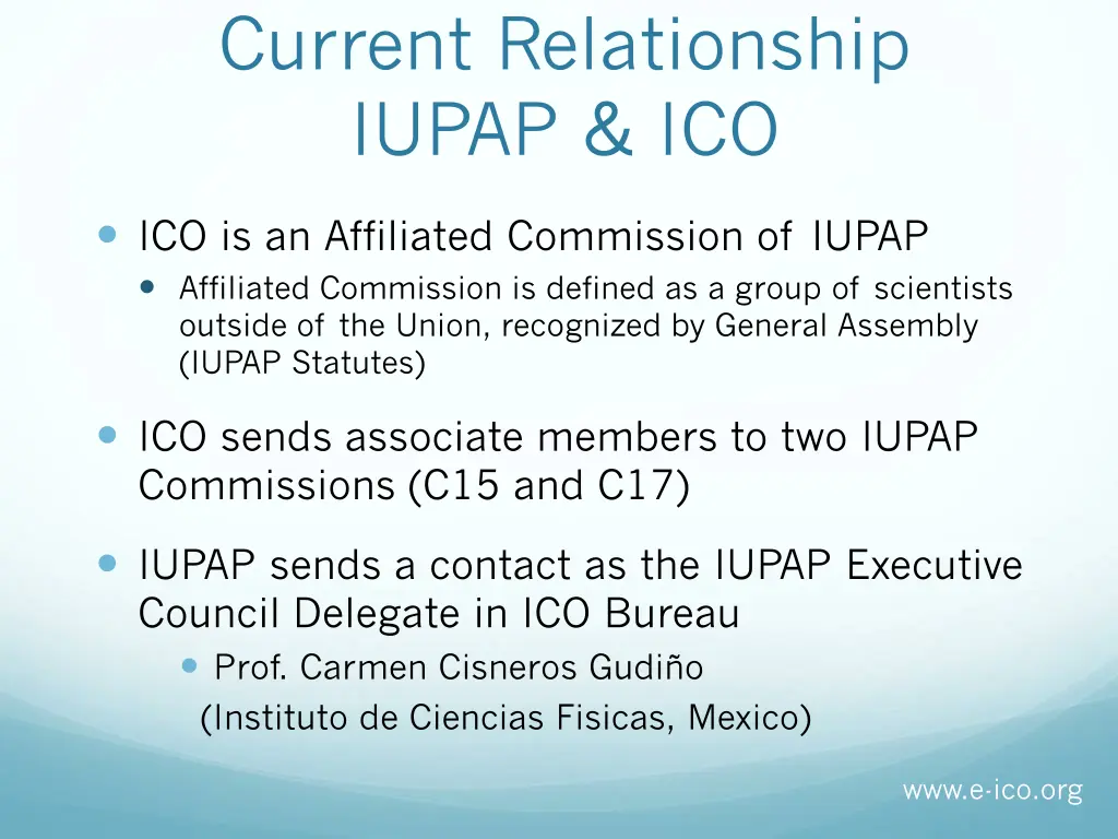 current relationship iupap ico