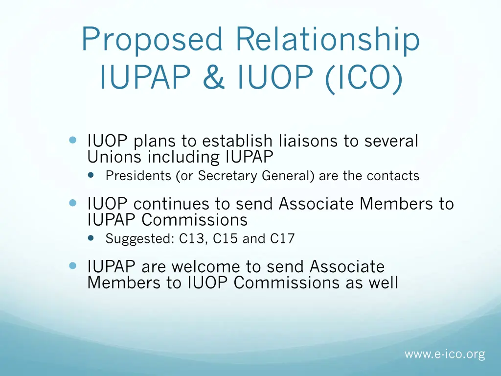 proposed relationship iupap iuop ico