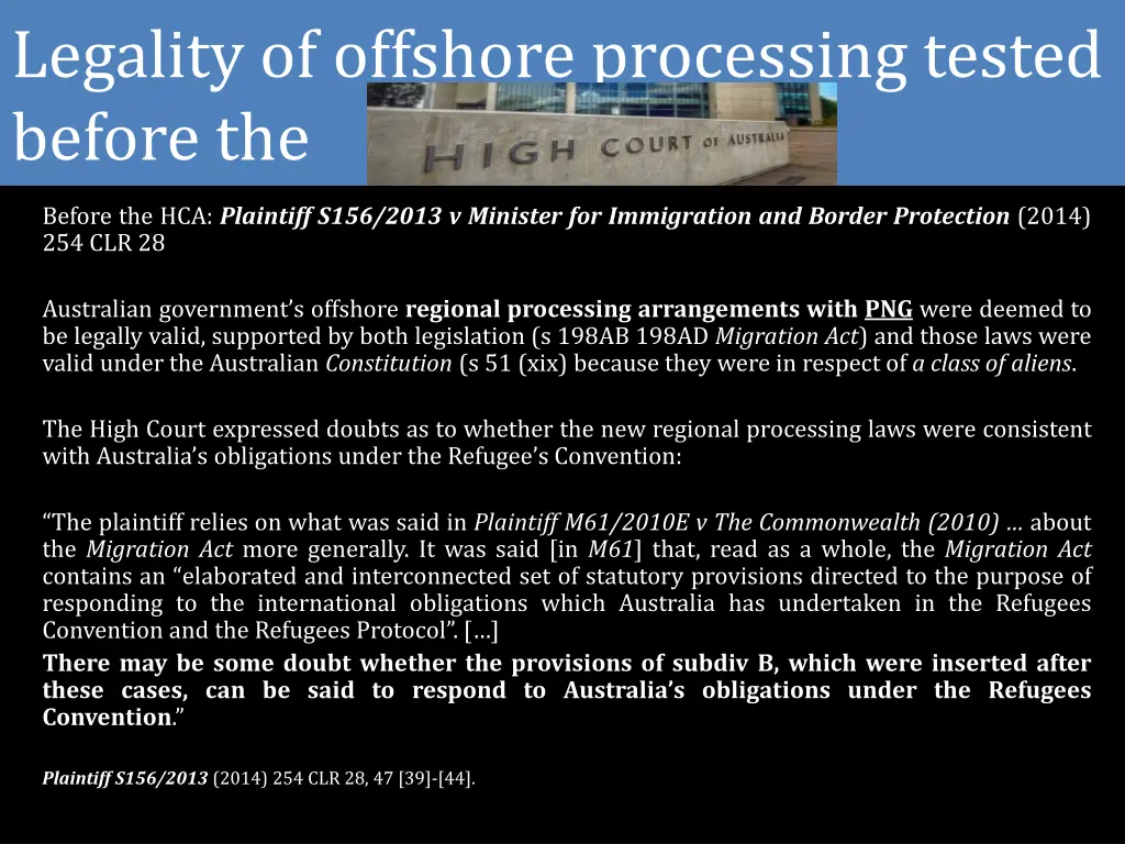 legality of offshore processing tested before the