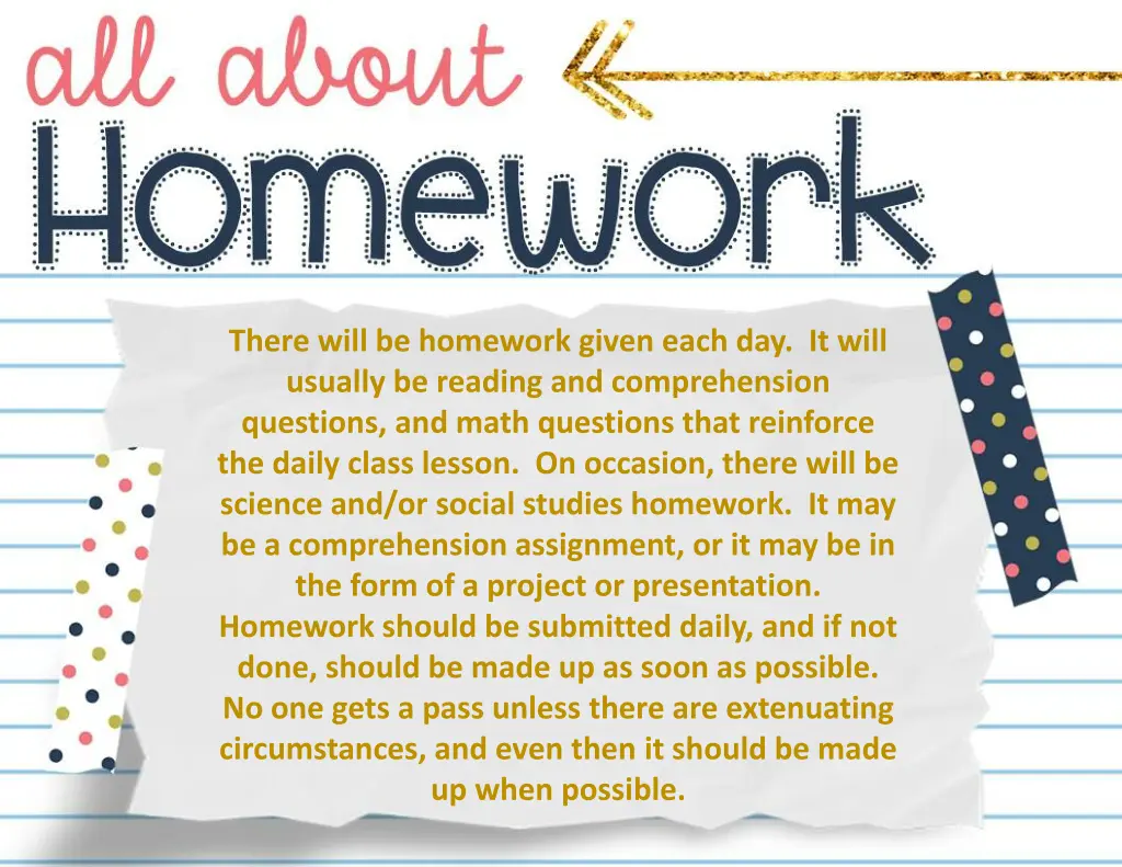 there will be homework given each day it will