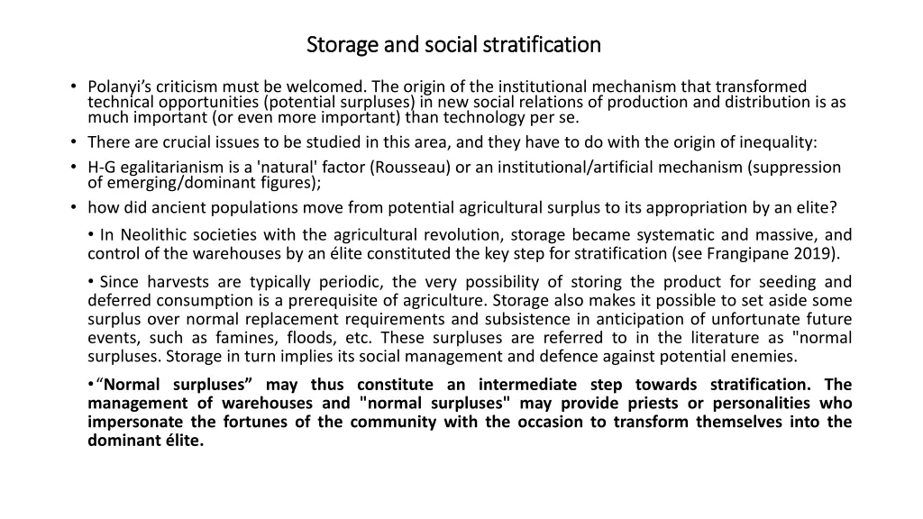 storage and social stratification storage