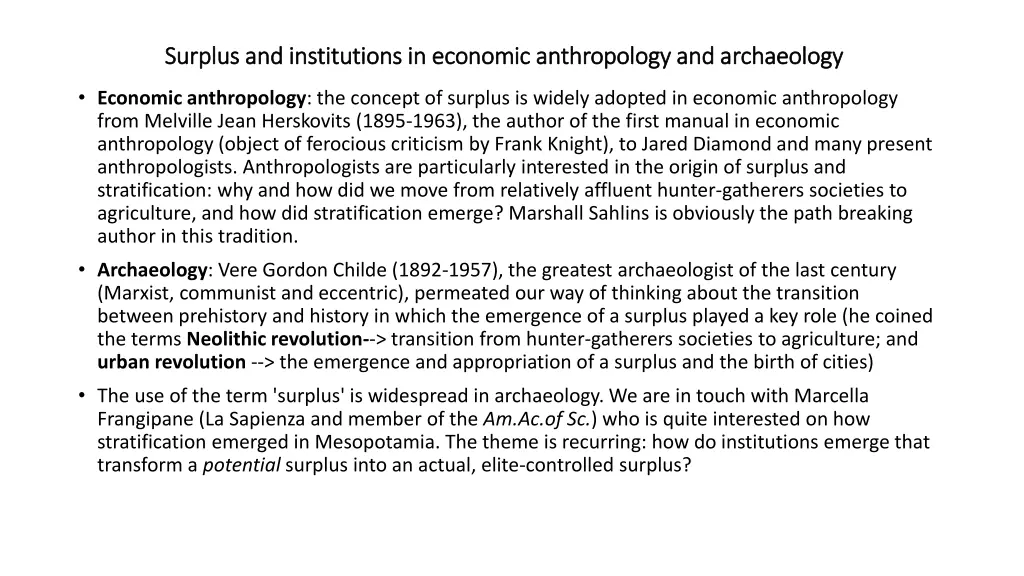 surplus and institutions in economic anthropology