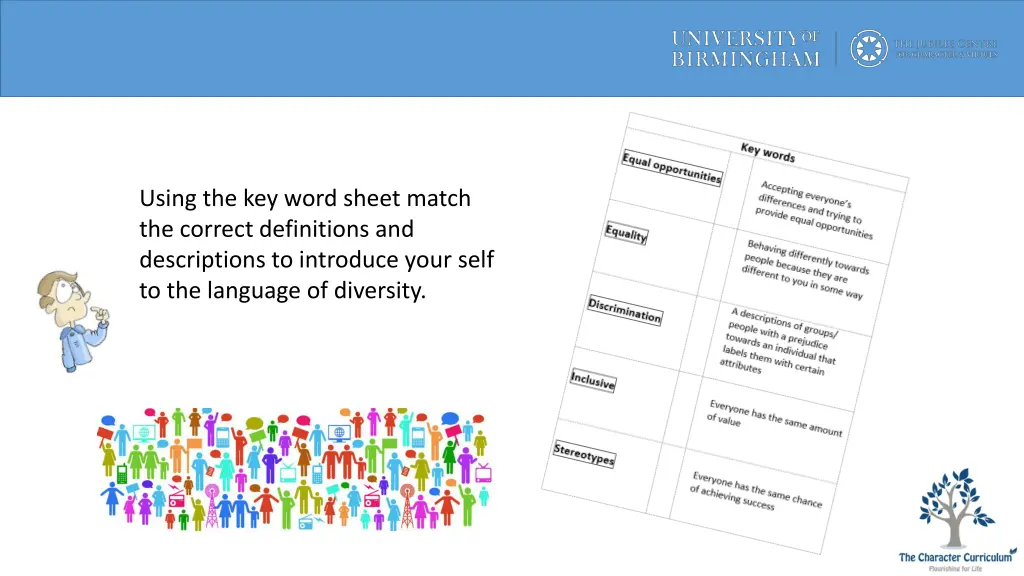 using the key word sheet match the correct