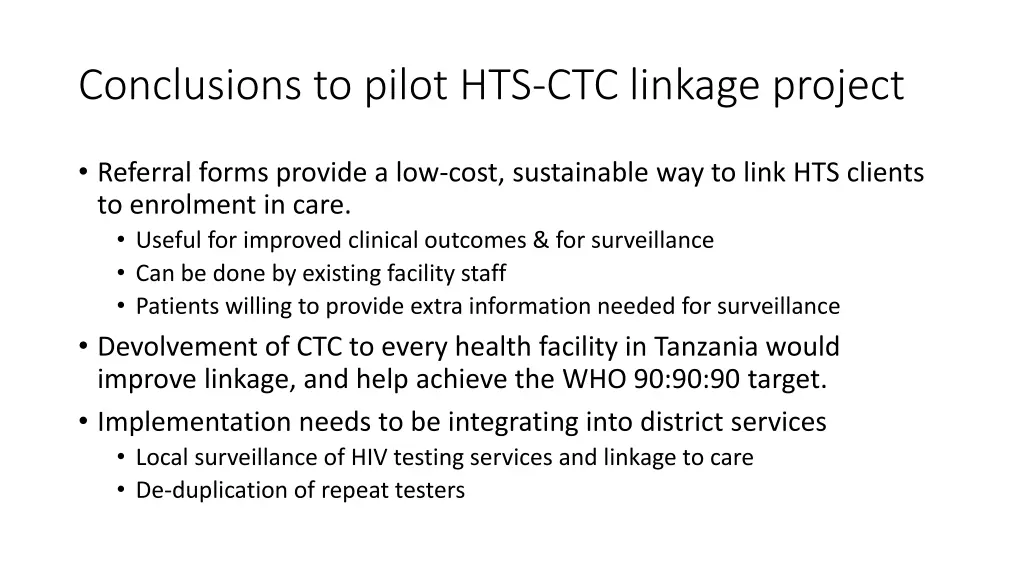 conclusions to pilot hts ctc linkage project