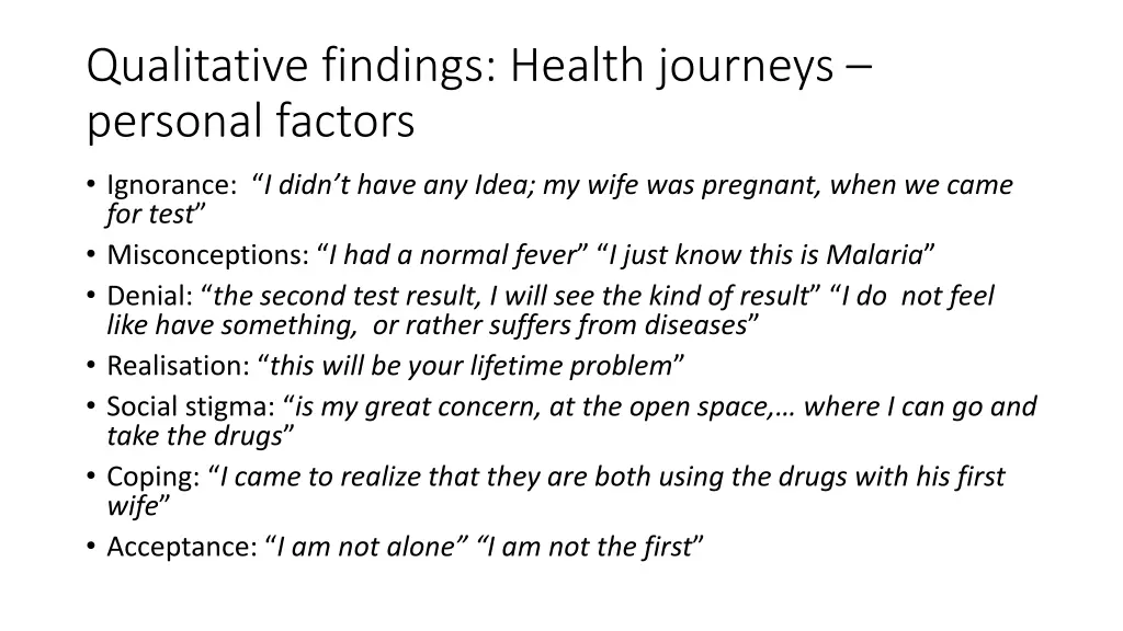 qualitative findings health journeys personal