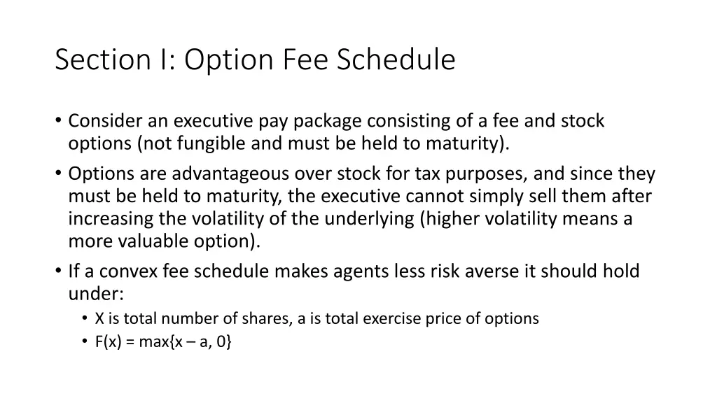 section i option fee schedule