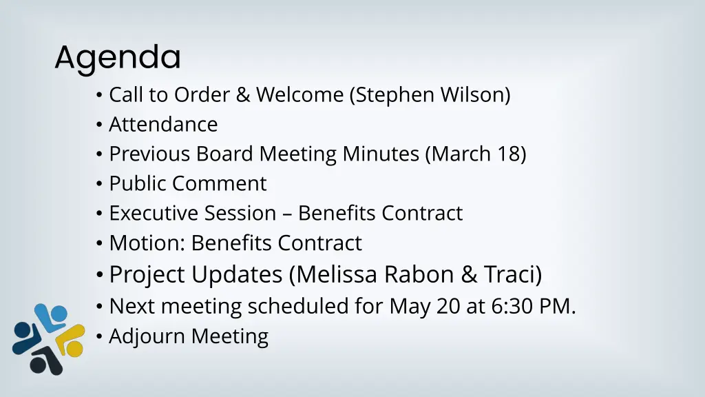 agenda call to order welcome stephen wilson
