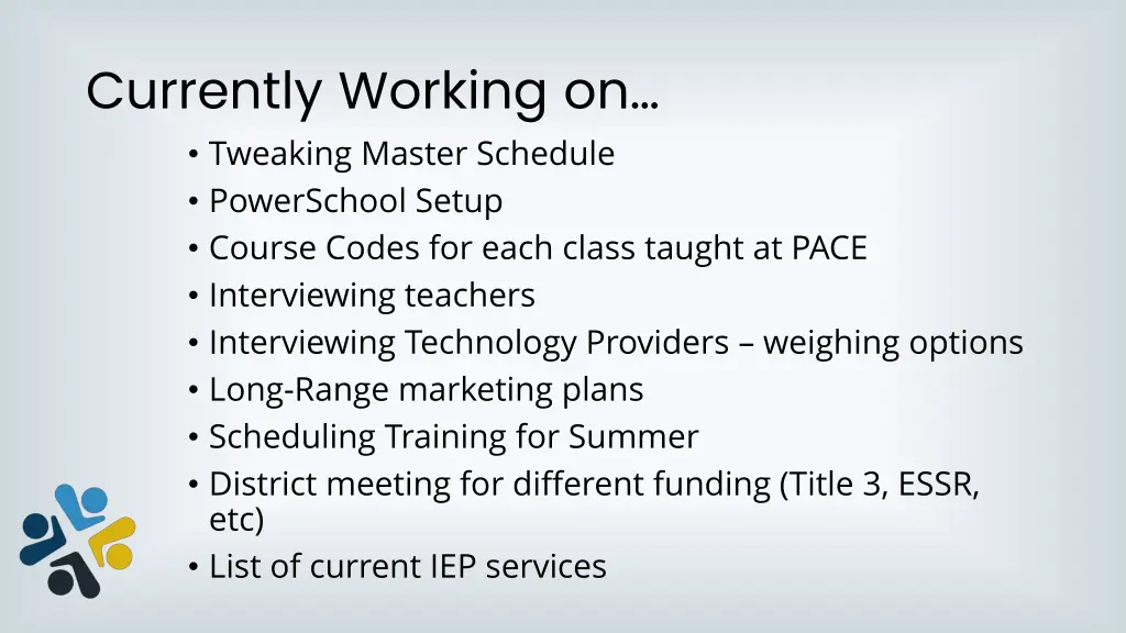 currently working on tweaking master schedule