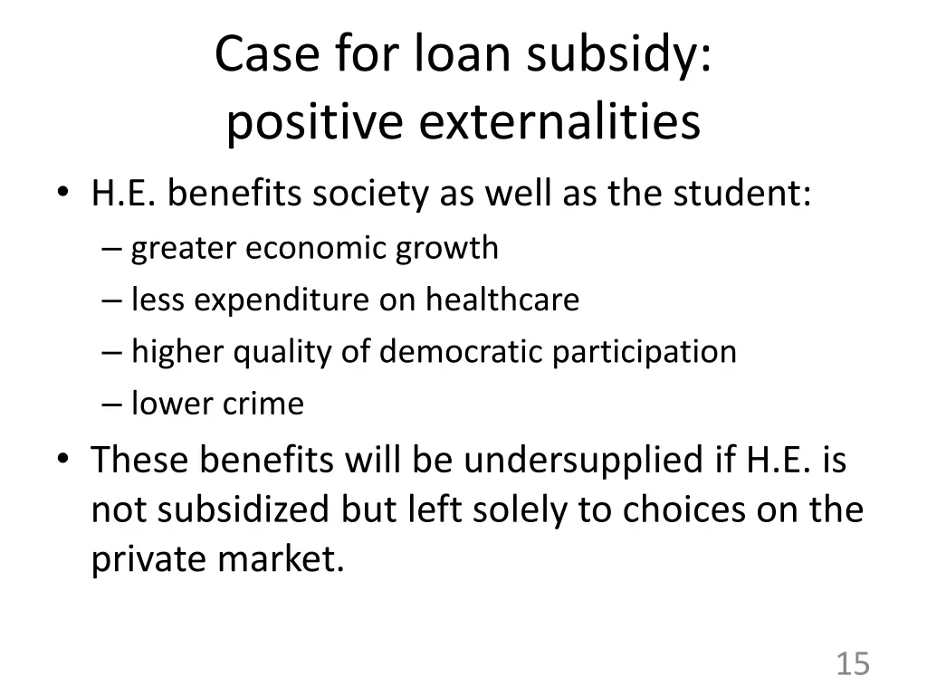 case for loan subsidy positive externalities