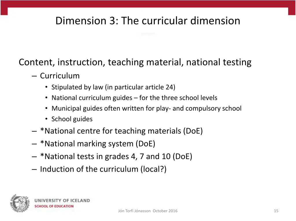 dimension 3 the curricular dimension