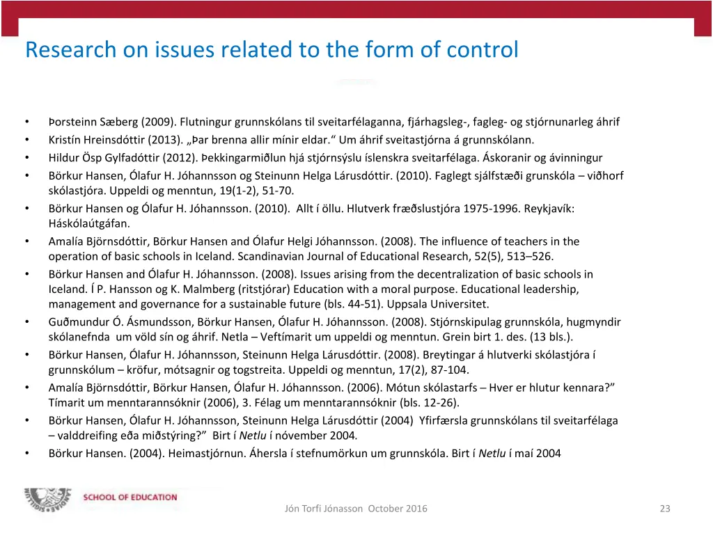 research on issues related to the form of control