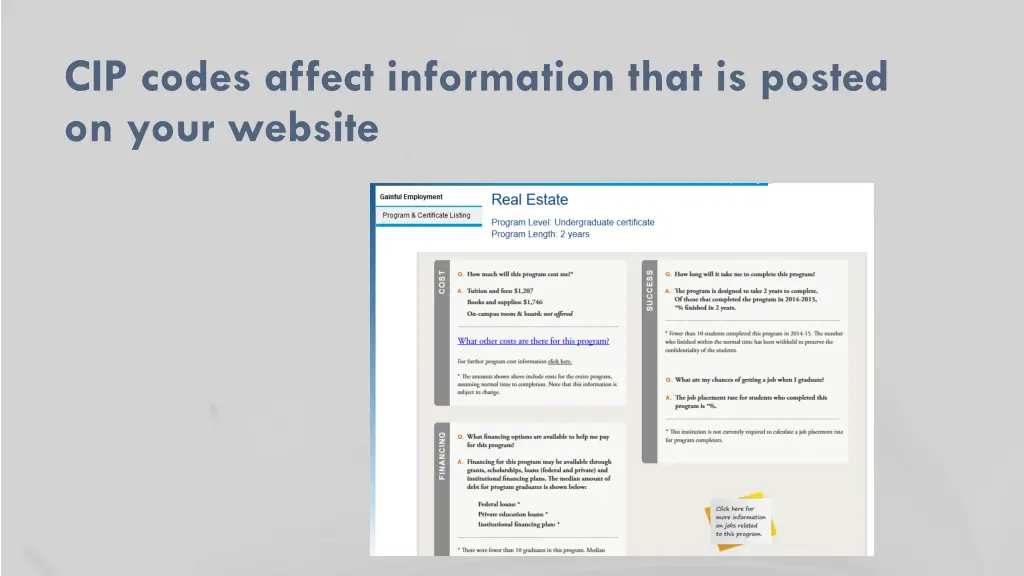 cip codes affect information that is posted