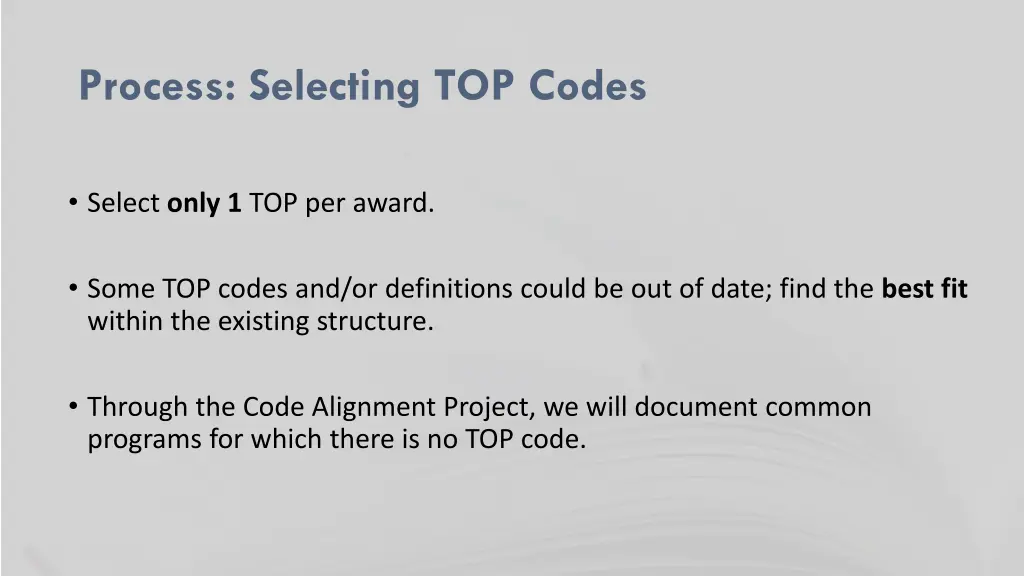 process selecting top codes