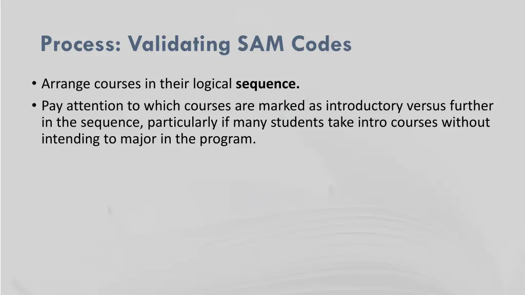 process validating sam codes