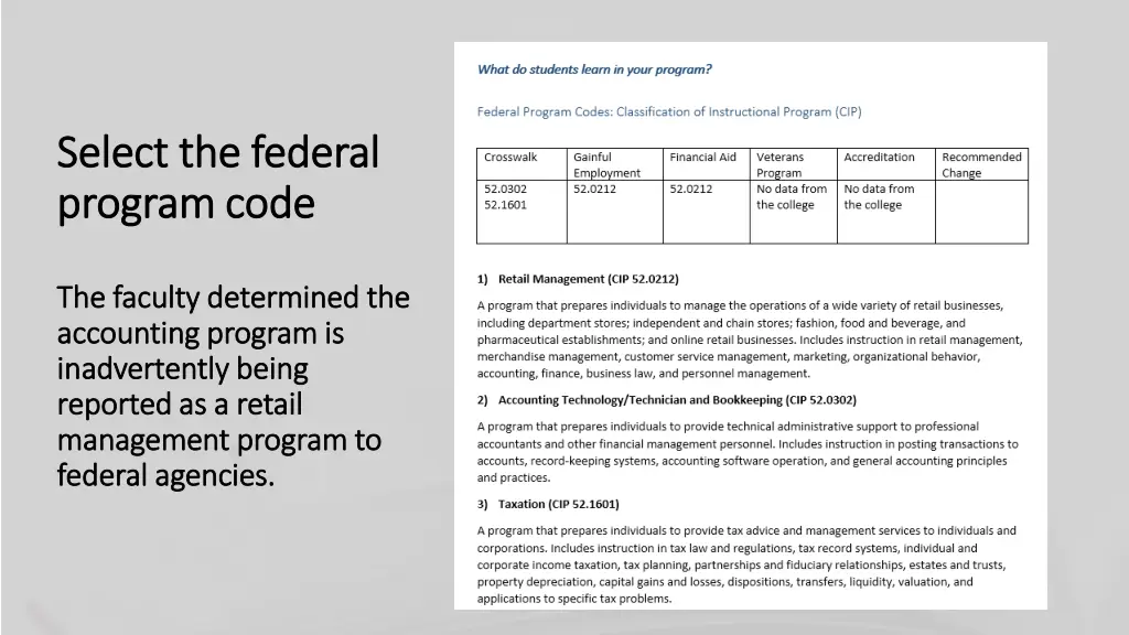 select the federal select the federal program