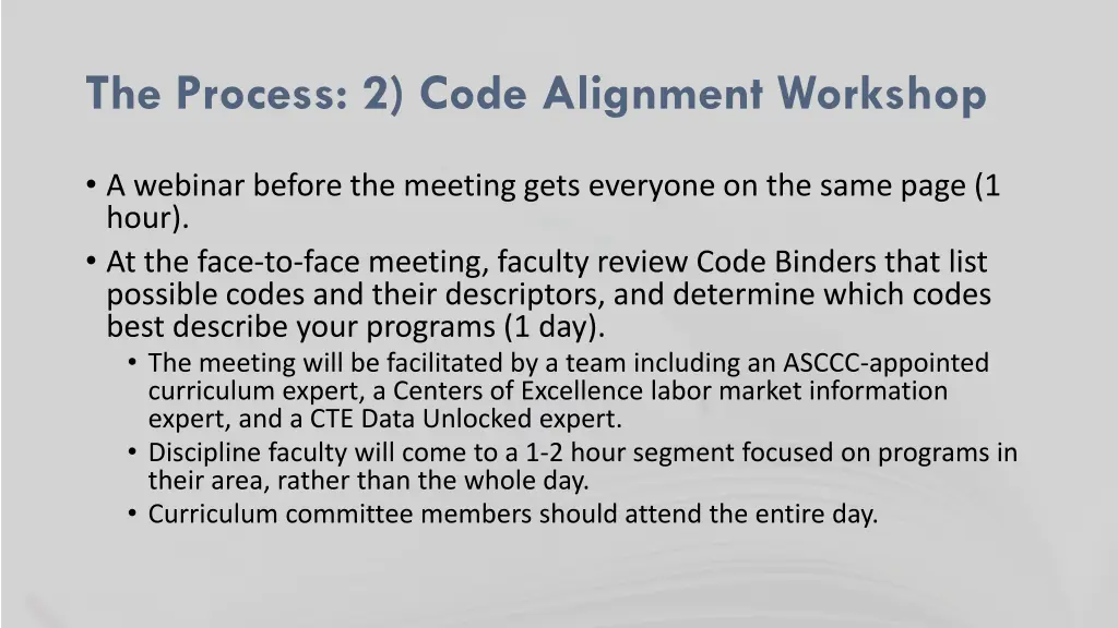 the process 2 code alignment workshop