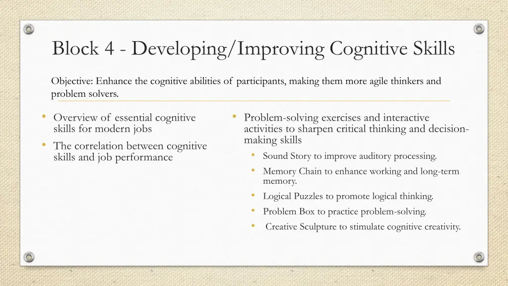 block 4 developing improving cognitive skills
