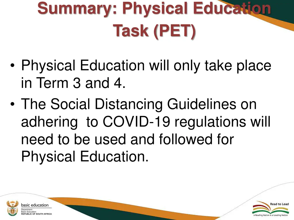 summary physical education task pet