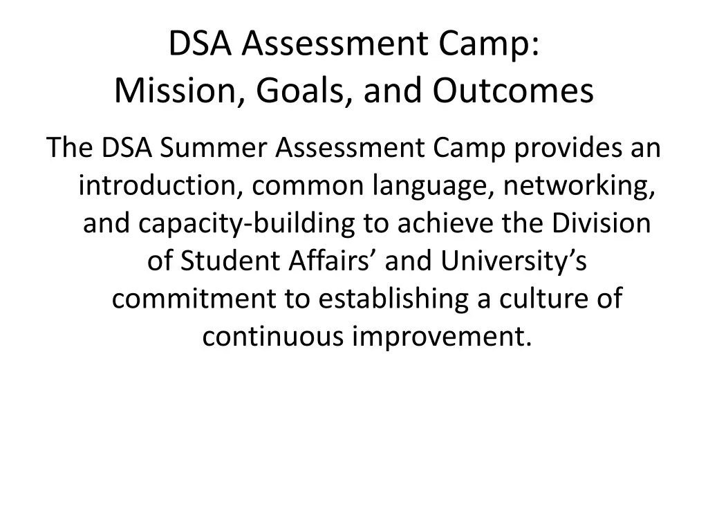 dsa assessment camp mission goals and outcomes
