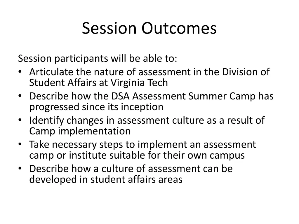 session outcomes