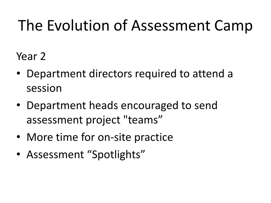 the evolution of assessment camp 1