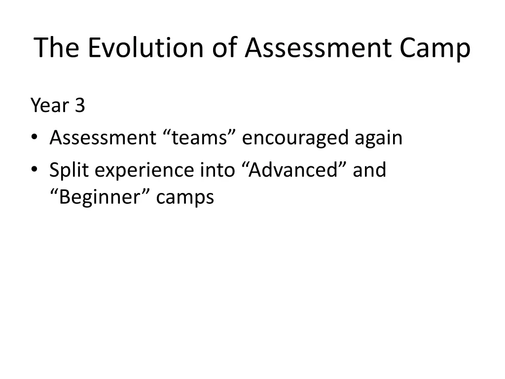 the evolution of assessment camp 2