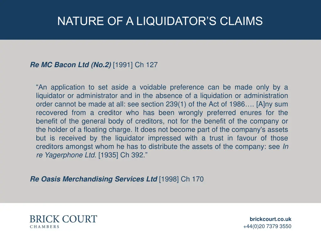 nature of a liquidator s claims