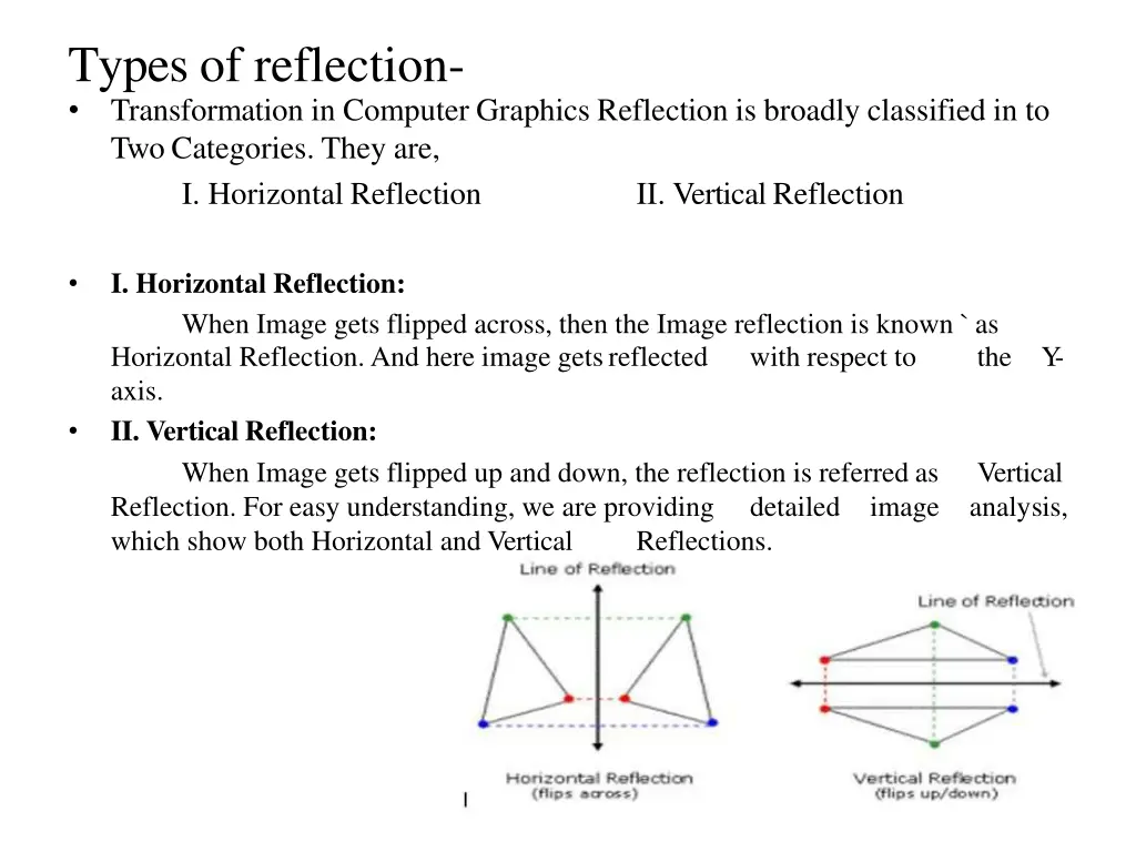 types of reflection transformation in computer