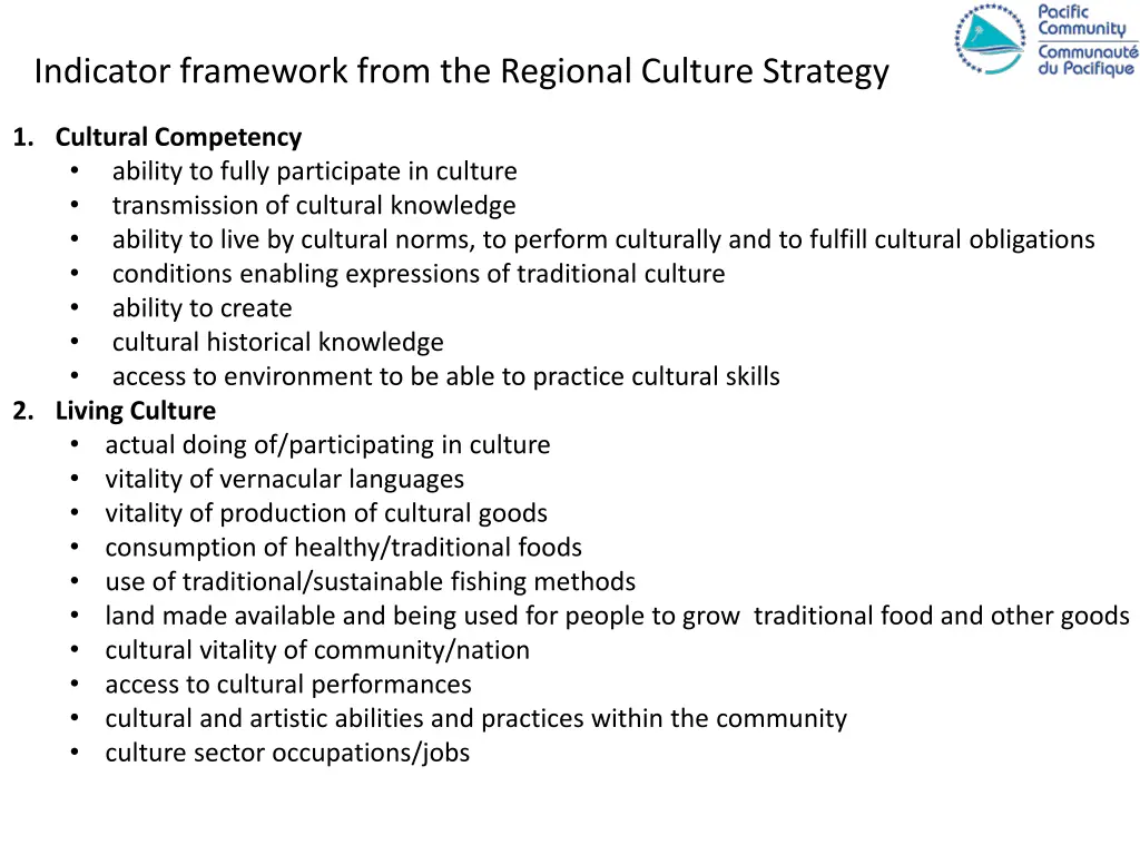 indicator framework from the regional culture