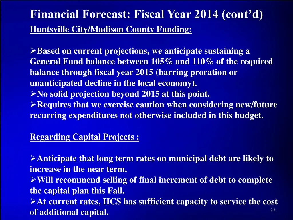 financial forecast fiscal year 2014 cont