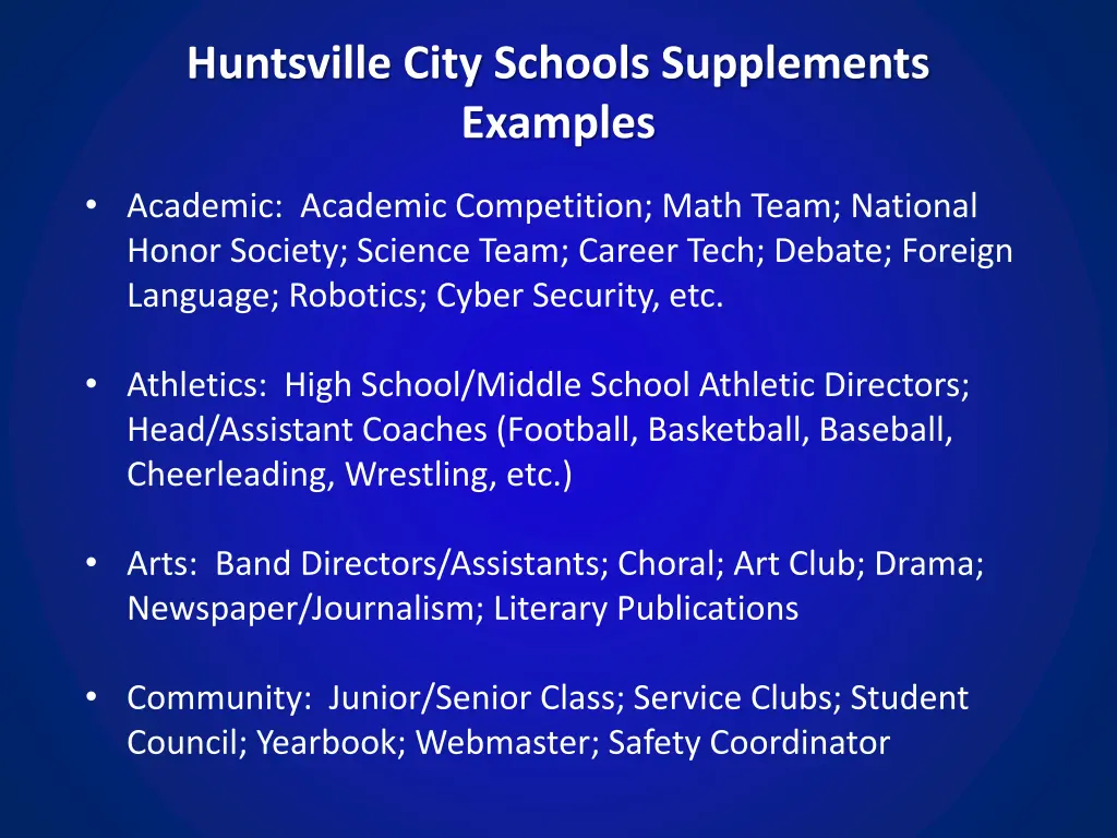 huntsville city schools supplements examples