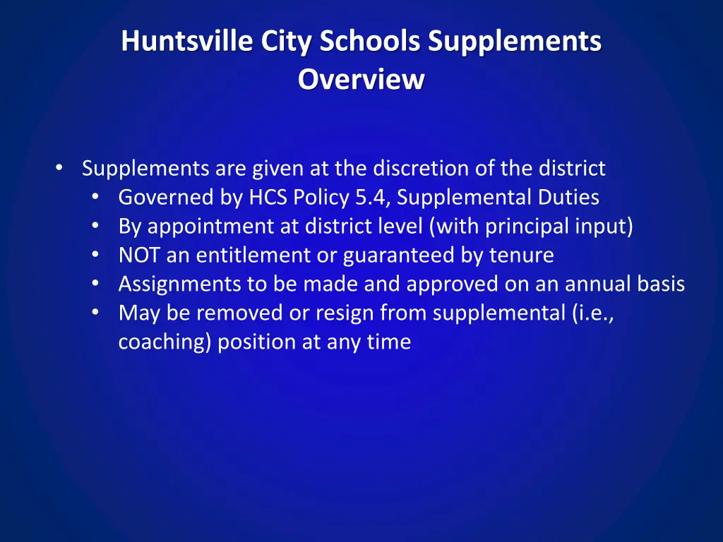 huntsville city schools supplements overview