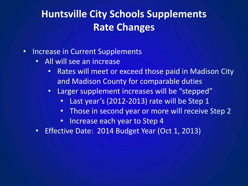 huntsville city schools supplements rate changes