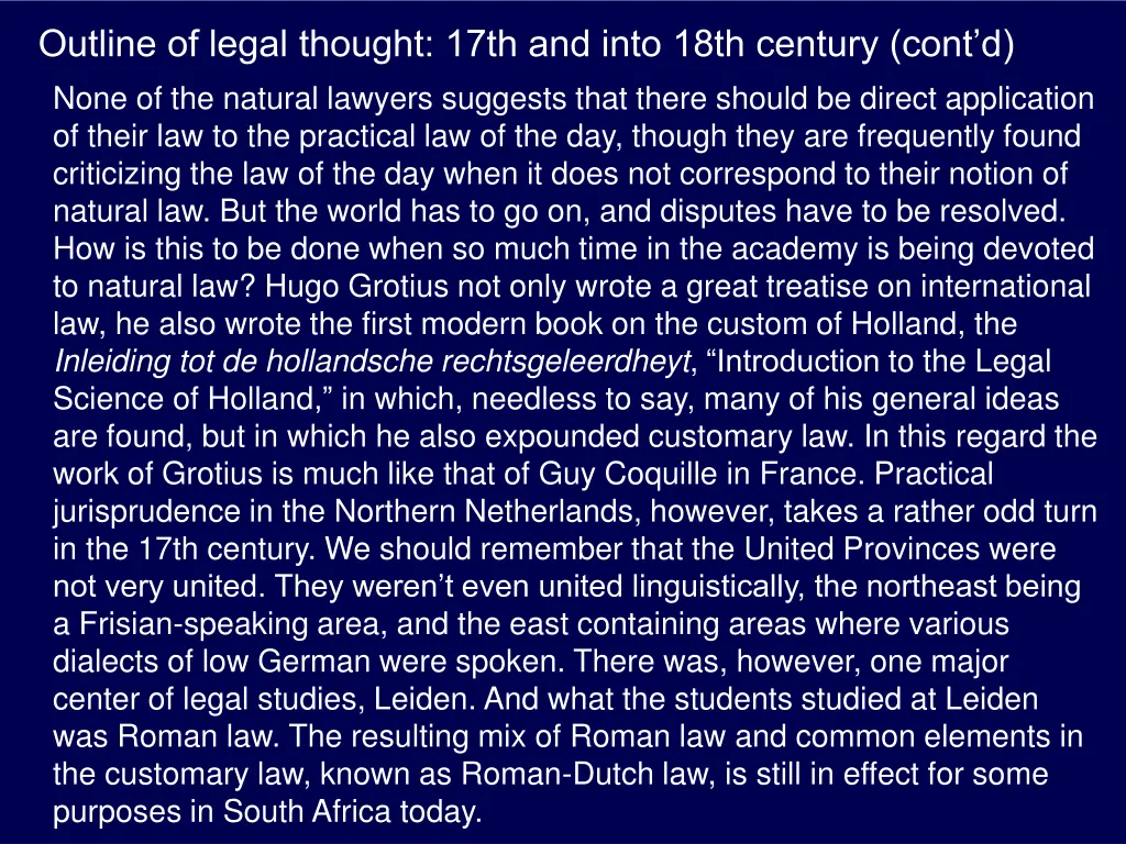 outline of legal thought 17th and into 18th 7