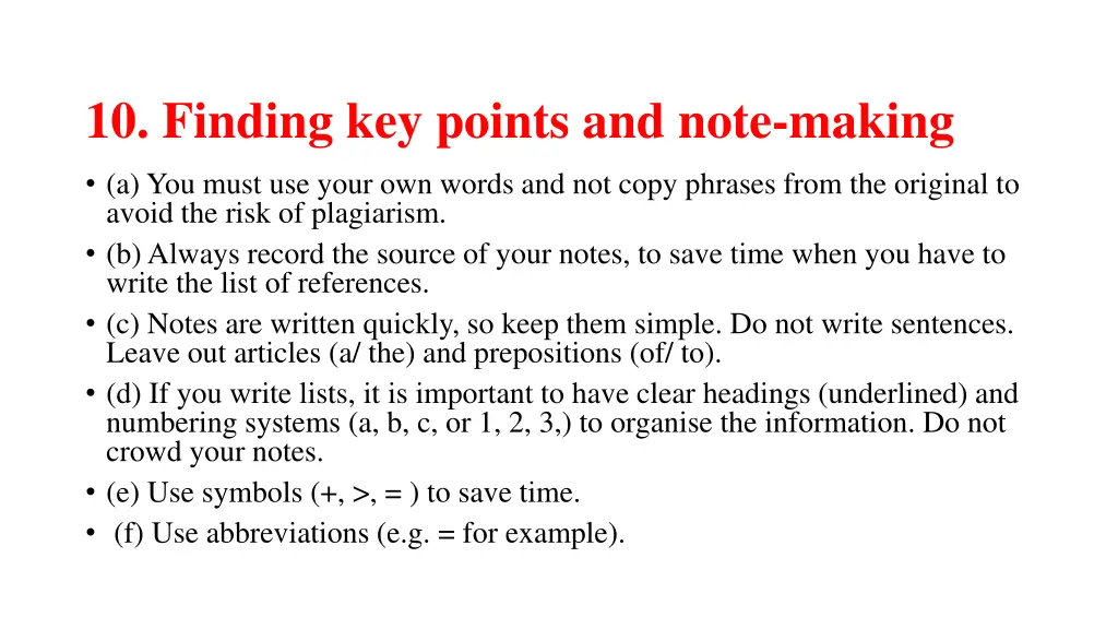 10 finding key points and note making