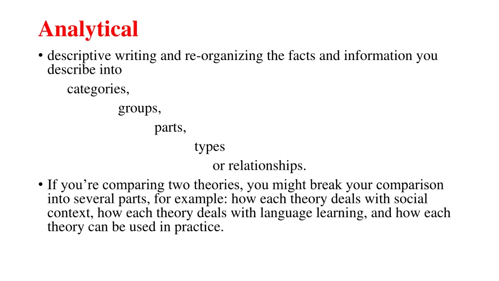 analytical descriptive writing and re organizing