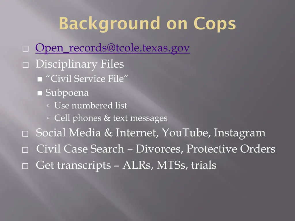 background on cops